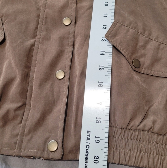 Anthropologie Mine Tan Bomber Jacket Women's SZ Sm. ZIP snap flap pockets - Picture 9 of 10